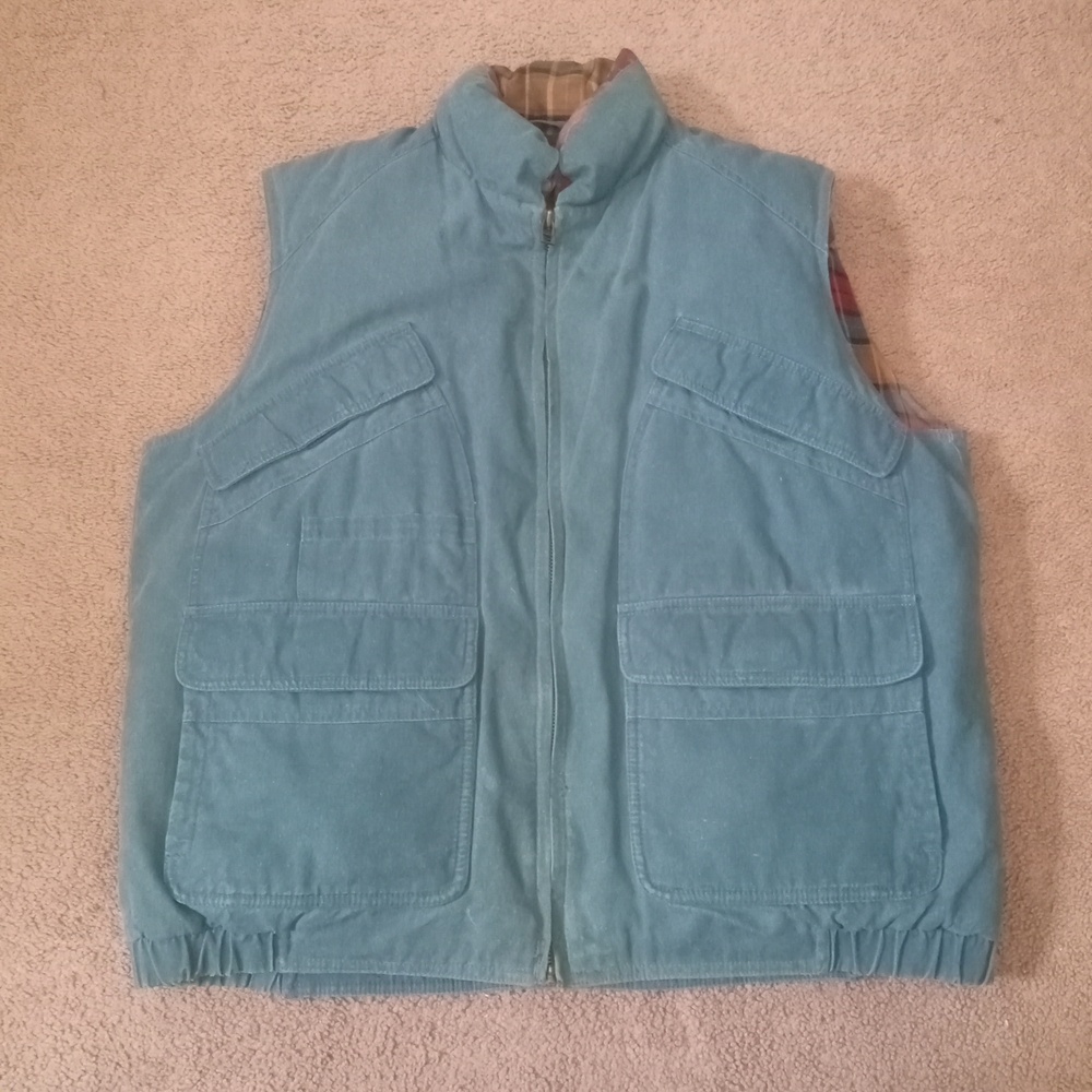 VTG Eddie Bauer MensCanvas Goose DownTeal Vestfull Zip for Sz Large
